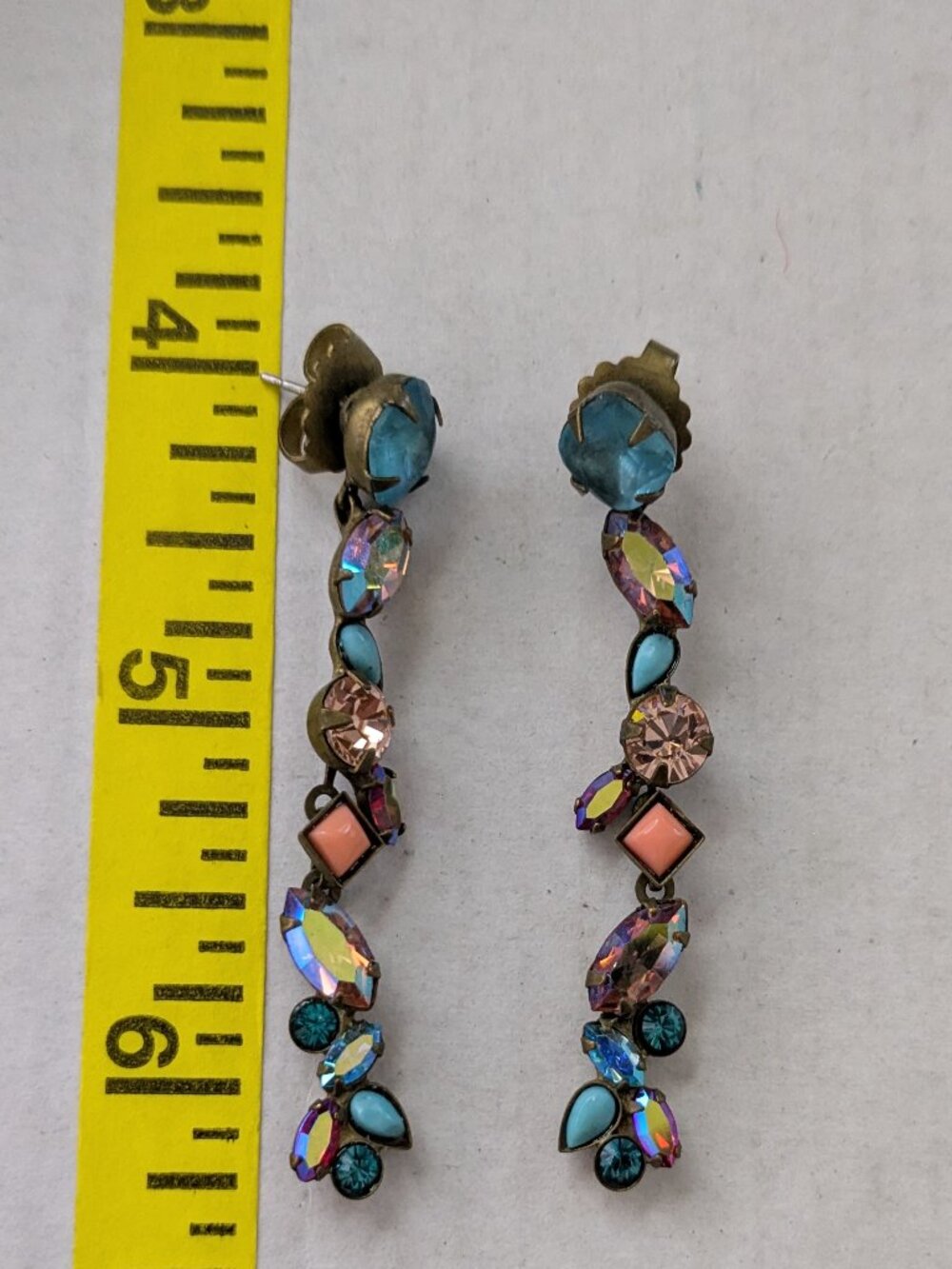 Vintage SORRELLI Multicolor Crystal Drop Dangle Pierced Earrings
